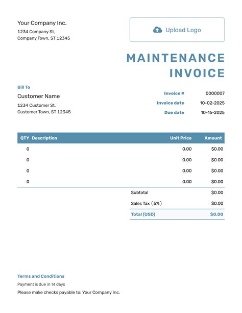 Free Maintenance Invoice Template | docelf.com