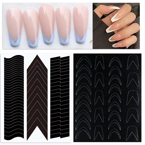7 Sheets French Manicure Nail Art Stickers, Self-Adhesive French tip ...