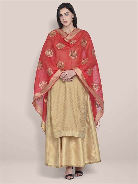 Dupatta Bazaar Woman's Embroidered Red & Gold Blended Silk dupatta ...