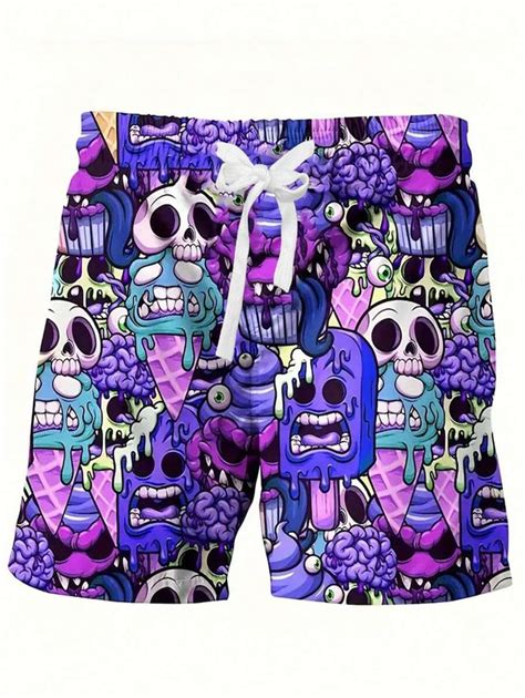 Men Skull Print Drawstring Waist Swim Trunks,Hawaiian | SHEIN USA