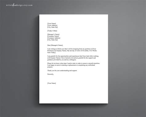 Letter Of Resignation Sample 2 Weeks Notice