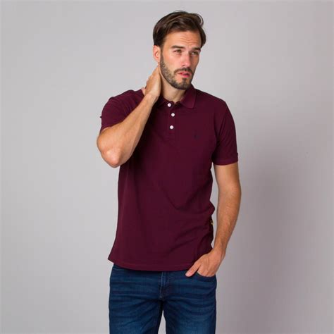 Men's burgundy polo t-shirt with a smooth pattern 14250 - willsoor