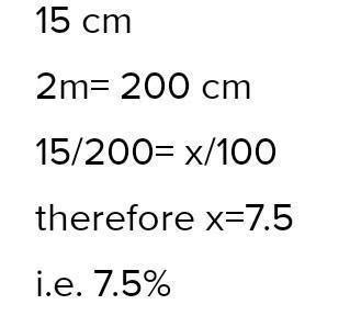 15 cm out of 2 m in percentage form - Brainly.in