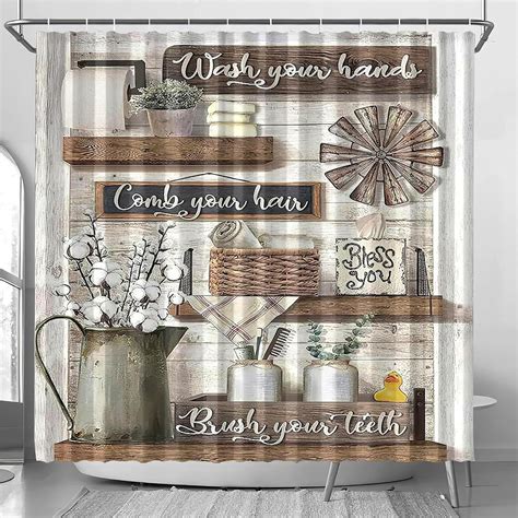 Amazon.com: huanxiangouyue Farmhouse Flower Shower Curtain Rustic ...