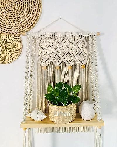 URHAN Macrame Indoor Wall Hanging Shelf Chic Decor Wood Floating Boho ...