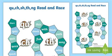 QU,CH,SH,TH,NG Phonics Read and Race Game