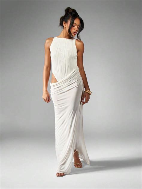 MISSGUIDED Designer Pleated Bodysuit Maxi Dress Wedding Guest Greek ...