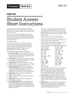 Fillable Online PSAT 8/9 Student Answer Sheet Instructions. Students ...