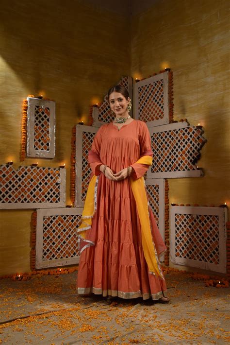 Peach Frill Anakali Suit Set – DIMPLE DESIGN STUDIO