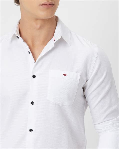 Buy White Textured Plain Shirt Online at Muftijeans