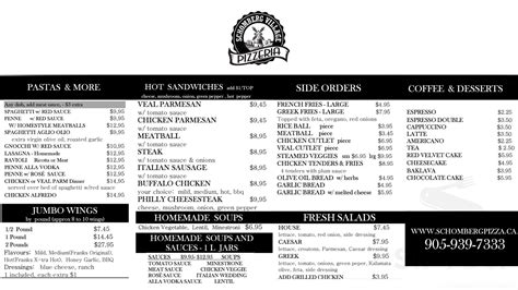 Schomberg Village Pizzeria menu in Schomberg, Ontario, Canada