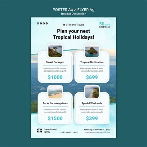 Tropical destination poster template design | Free PSD