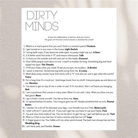 Dirty Minds Game Dirty Minds Card Printable Bachelorette Party ...