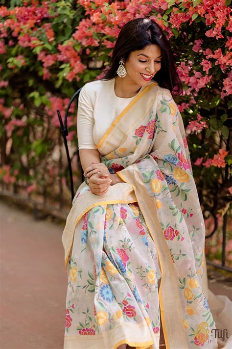 Pre-Order: 'Nosheen' White Pure Cotton Jamdani Real Zari Banarasi Hand ...