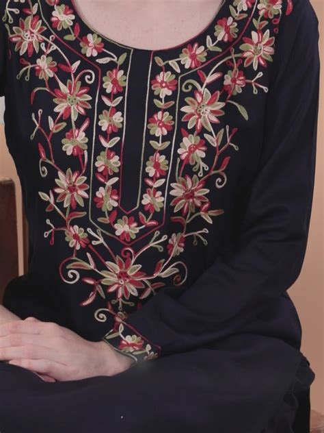 Buy Navy Blue Yoke Design Wool Blend Straight Kurta Set Online at Rs ...