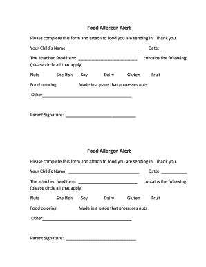 Fillable Online smoverlea Food Allergen Alert Form - smoverleaorg Fax ...
