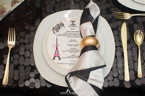 Customized menus with black and white napkins White Napkins, Chanel ...