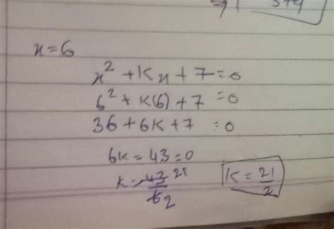 If the difference of the roots of the equation x^2+ kx + 7 =0 is 6 ...