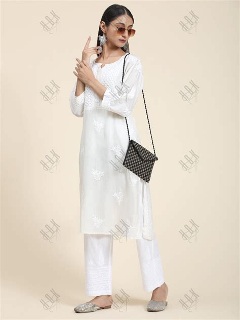 HOK Chikankari Cotton White Pants - House Of Kari (Chikankari Clothing)