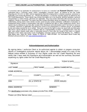 Fillable Online summitupstate Background Authorization and Consent Form ...