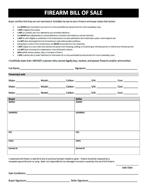 Bill Of Sale Template For Gun