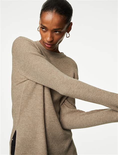 Buy Merino Wool With Cashmere Ribbed Jumper at Marks & Spencer