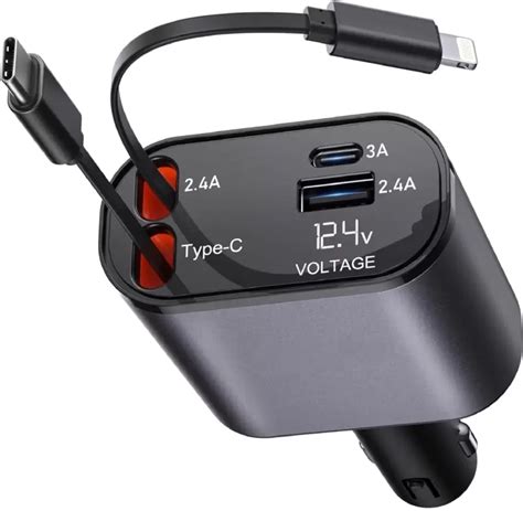 Buy Terminal: 120W 4-in-1 Retractable Car Charger with Voltmeter, QC ...