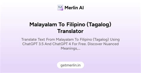 Malayalam to Filipino (Tagalog) Translator