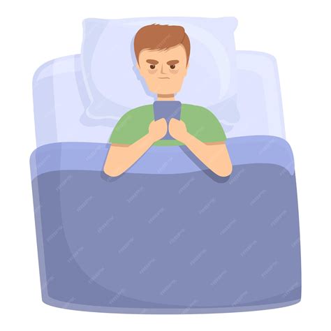 Boy phone insomnia icon cartoon vector night sleep bed trouble ...