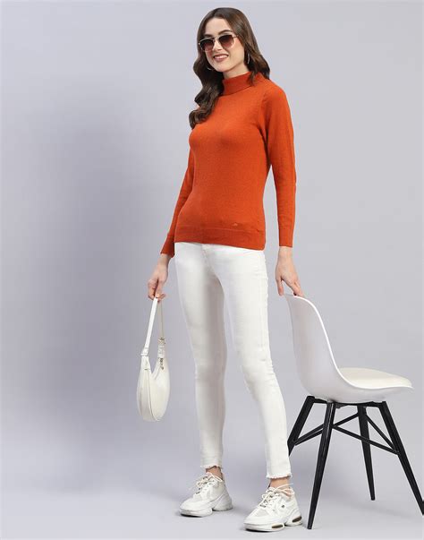 Buy Women Rust Solid H Neck Full Sleeve Sweater Online in India - Monte ...