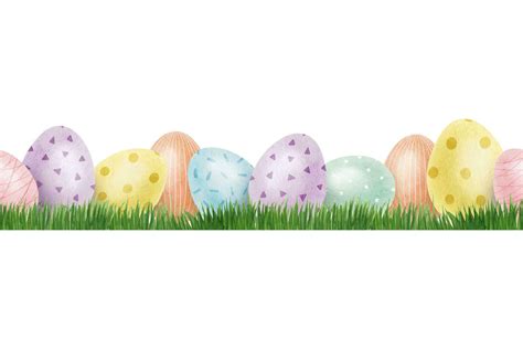 Cute colorful Easter eggs in grass. Seamless border of with Easter Eggs ...