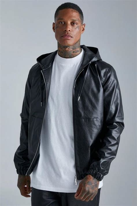 Pu Bomber Jacket With Hood | boohoo UK