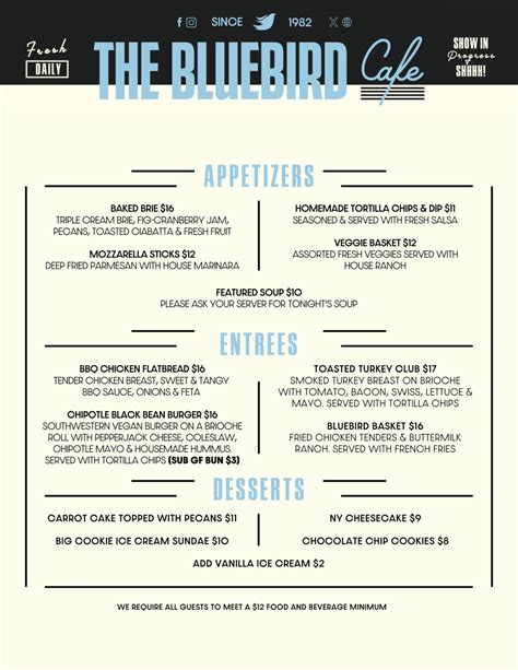Menu - The Bluebird Cafe