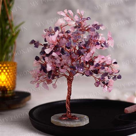 Buy Rose Quartz & Amethyst Natural Healing Crystal Tree Online in India ...