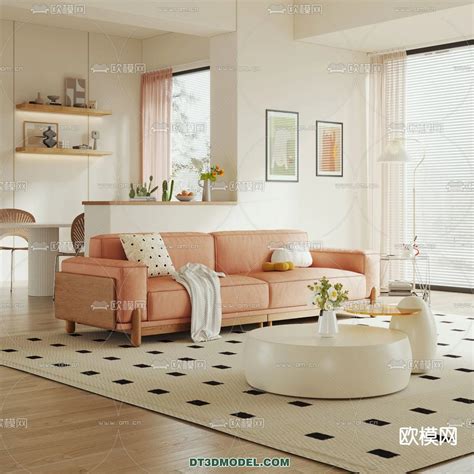 Sofa 3D Model with Cream Color – Furniture 3DS Max – – 3DSky Model Free