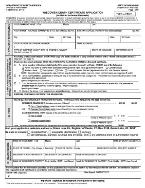 Fillable Online co green-lake wi Death Certificate Application bFormb ...