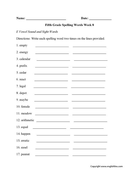 Fifth Grade Spelling Worksheets | Printable Word Lists & Weekly Practice