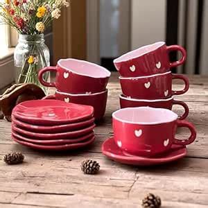 Buy BACKKSPACE RETAIL Handcrafted Heart Design Ceramic Cup and Saucer ...