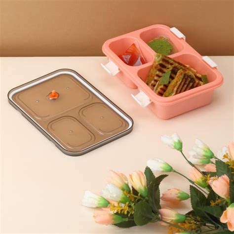 5627 Plastic Lunch Box for Kids, Lunch Box for Kids 3 Compartment Insu ...