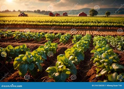 Modern Industrialized Agriculture Using Technology, Agritech Farming of Crops Stock Illustration ...