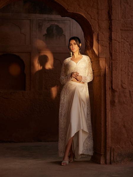Ivory Indo-Western in Lycra Net with Pearls & Sequence embroidery ...