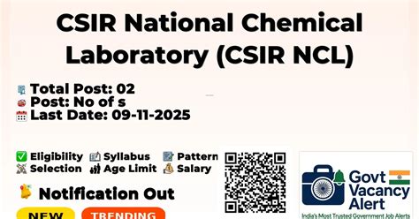 CSIR National Chemical Laboratory (CSIR NCL) - No of Posts Recruitment ...
