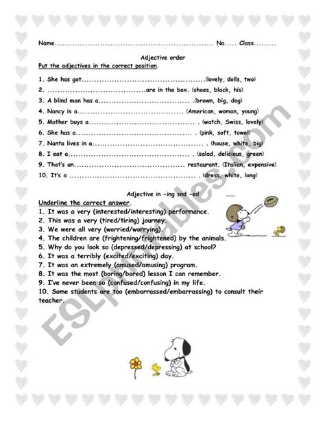 Image result for Printable Adjective Order Worksheet
