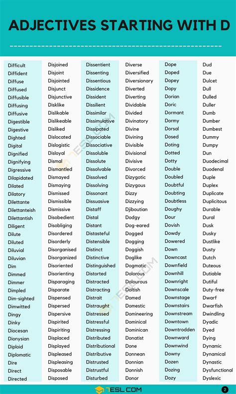 1000 adjectives that start with d d adjectives in english – Artofit