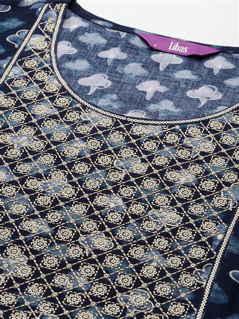 Buy Navy Blue Embellished Rayon Fit and Flare Dress Online at Rs.439 ...