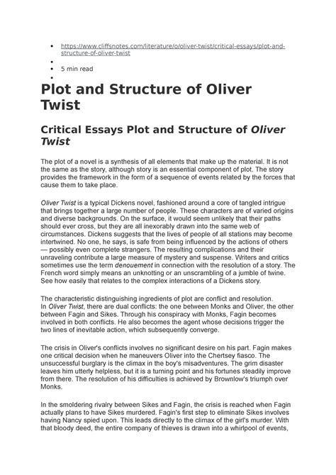 Plot and Structure of Oliver Twist - - Studocu