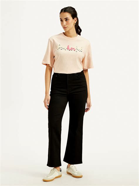 Women's Black Ribcage Cropped Bootcut Fit High Rise Jeans – Levis India ...