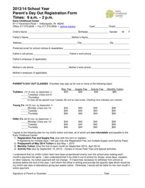 Fillable Online golove Parents Day Out Registration Form 2013-14 rev ...