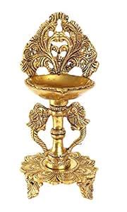 Buy Two Moustaches 9 Inches Ethnic Twin Peacock Design Brass Oil Diya ...