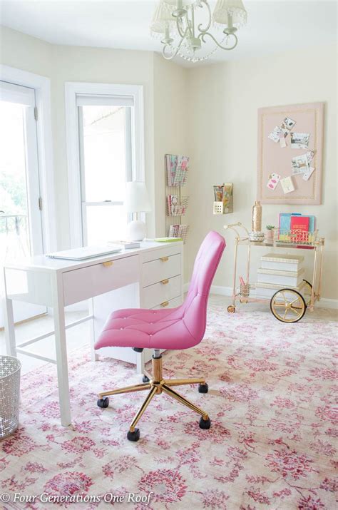Sophisticated Adult Pink + Gold Glamorous Workspace | Pink office chair ...